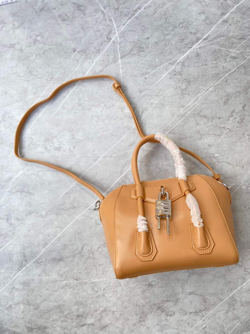Givenchy BB50J0B00D Mini Antigona Lock Bag in Box Leather Apricot