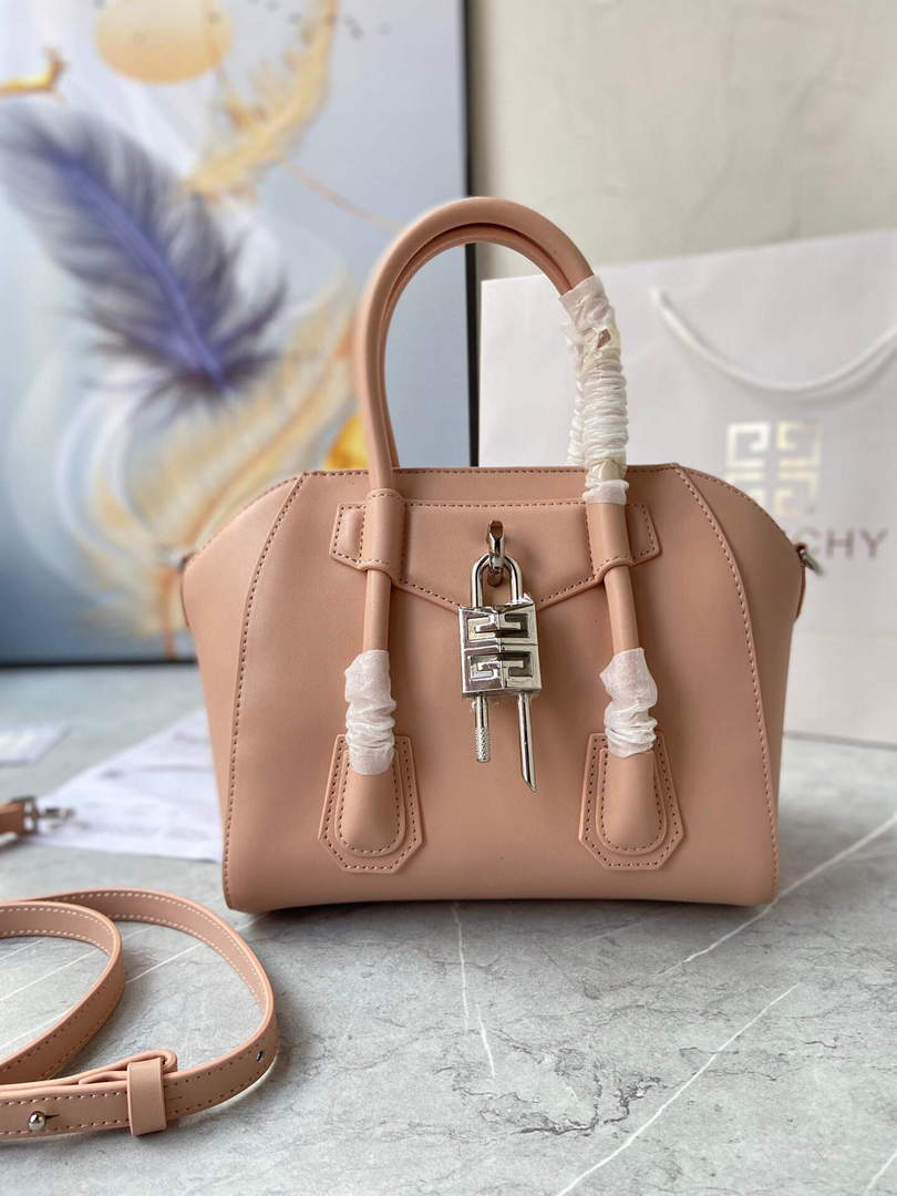 Givenchy BB50J0B00D Mini Antigona Lock Bag in Box Leather Light pink - Default Title - View 1