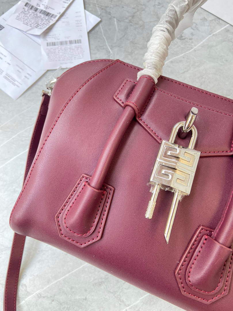Givenchy BB50J0B00D Mini Antigona Lock Bag in Box Leather Wine red