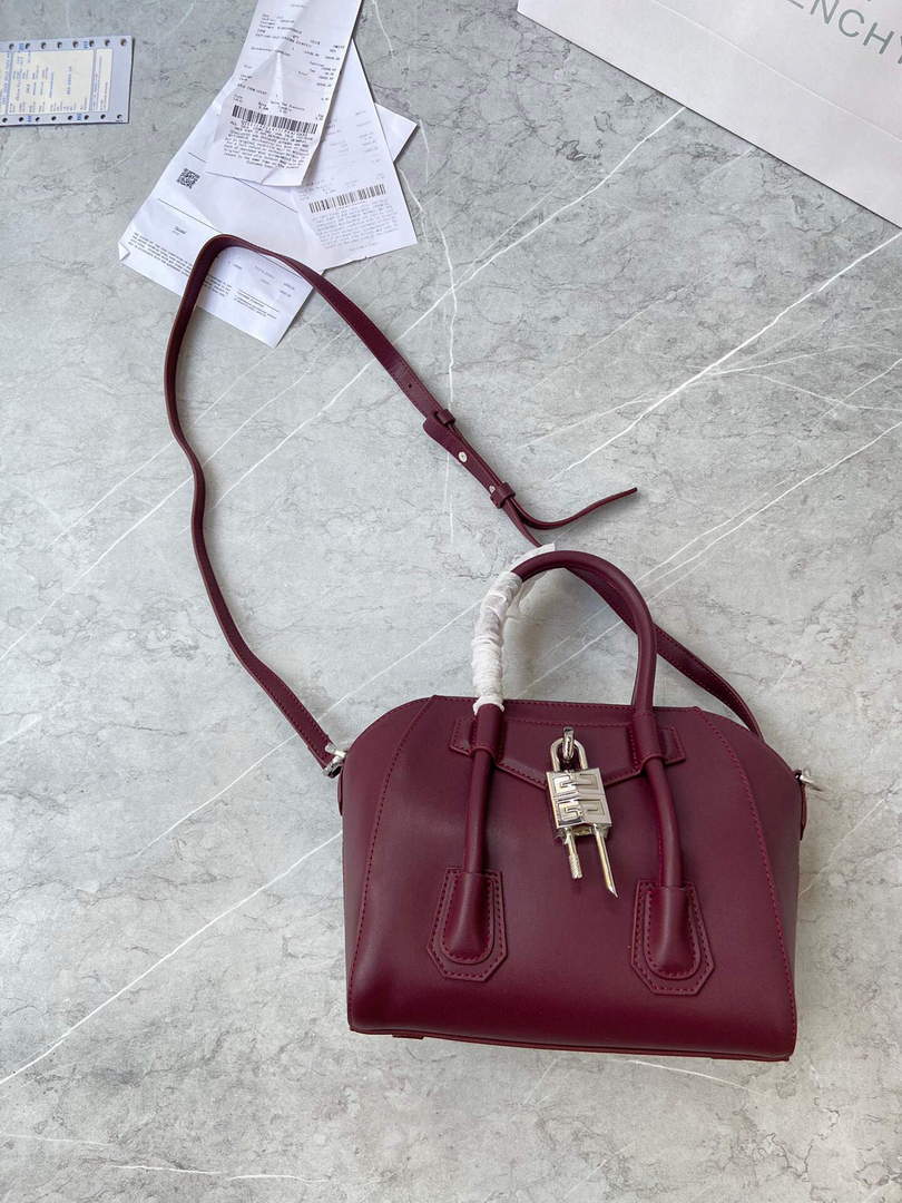 Givenchy BB50J0B00D Mini Antigona Lock Bag in Box Leather Wine red