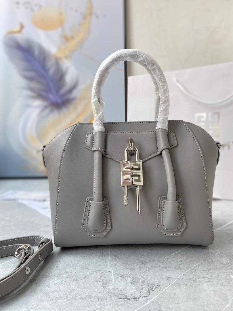 Givenchy BB50J0B00D Mini Antigona Lock Bag in Box Leather Gray - Default Title - View 1