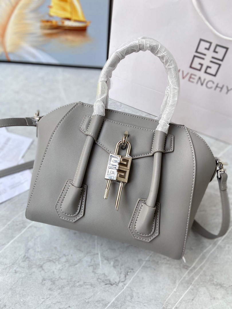 Givenchy BB50J0B00D Mini Antigona Lock Bag in Box Leather Gray - Default Title - View 2
