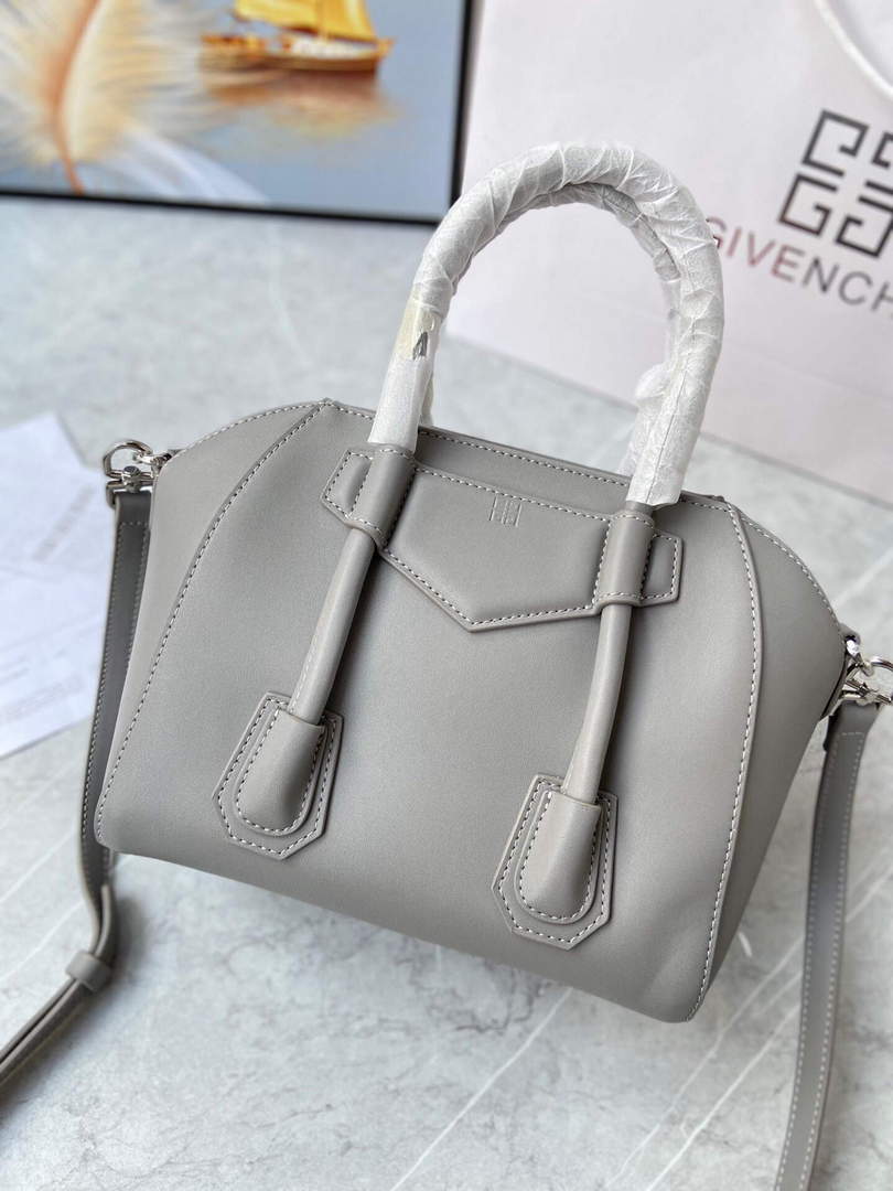 Givenchy BB50J0B00D Mini Antigona Lock Bag in Box Leather Gray