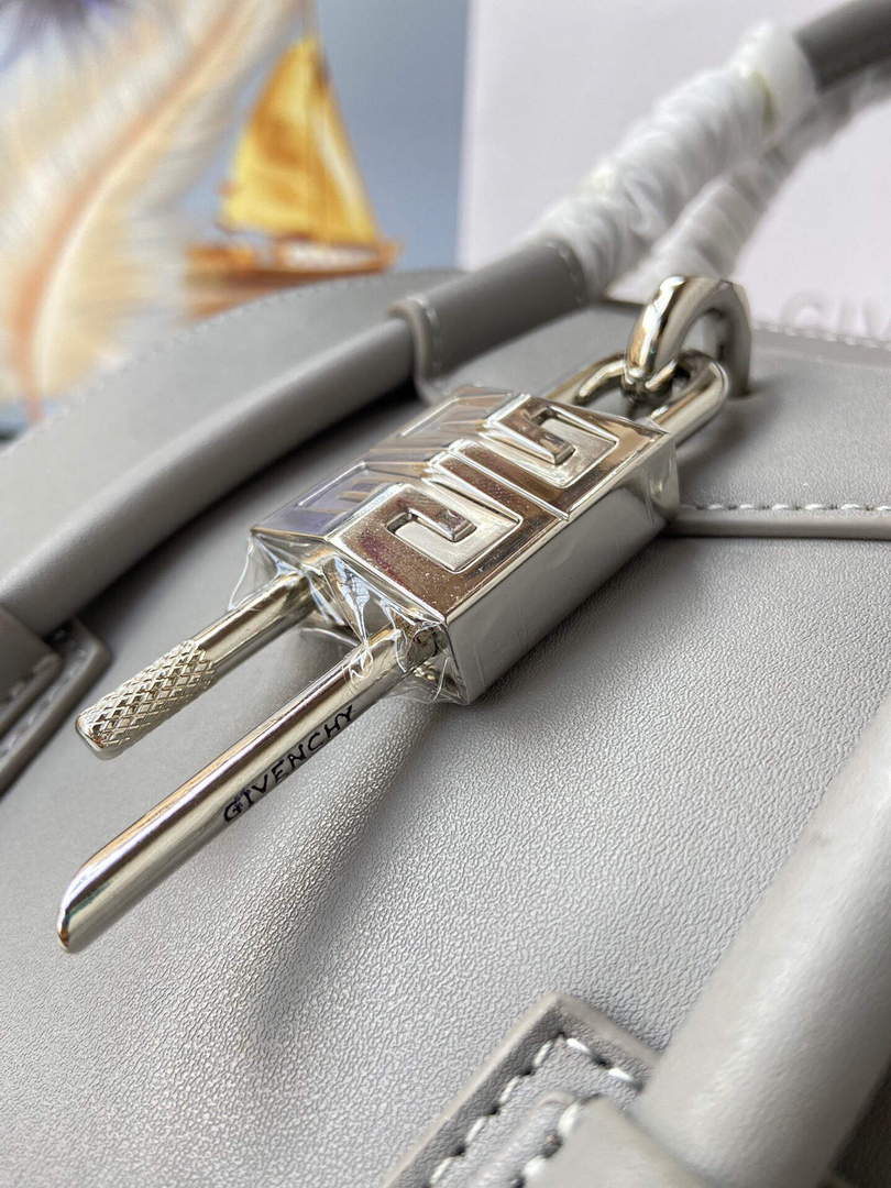 Givenchy BB50J0B00D Mini Antigona Lock Bag in Box Leather Gray