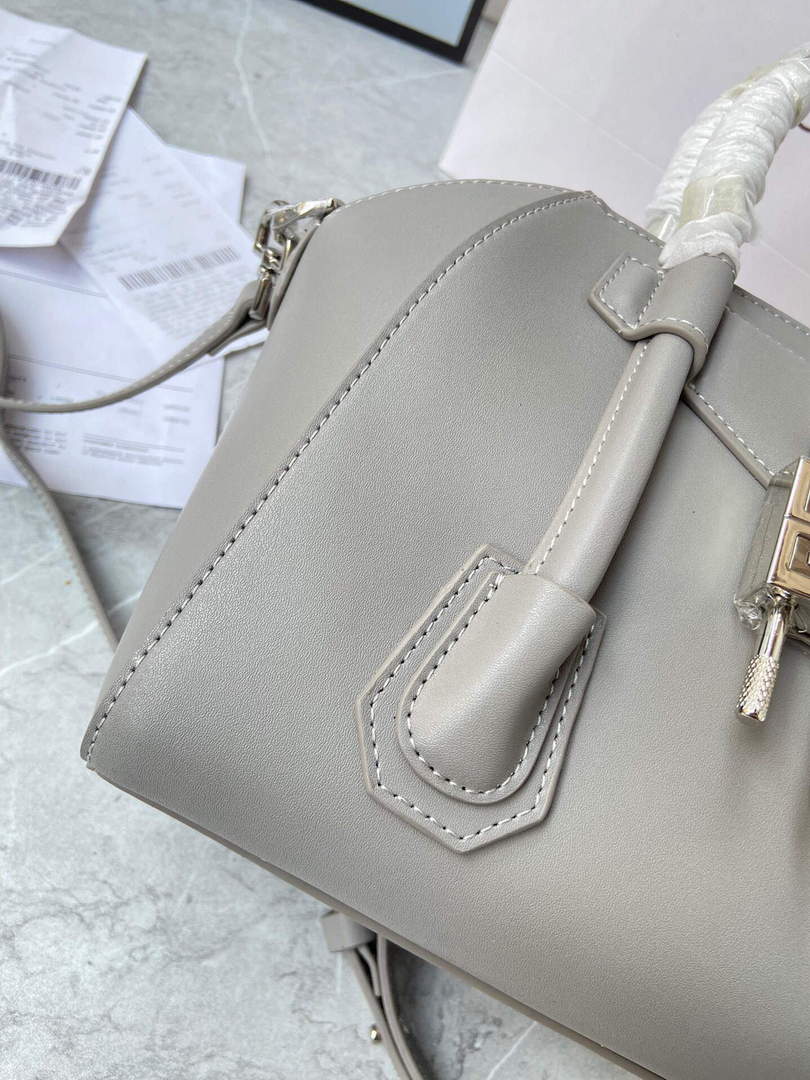 Givenchy BB50J0B00D Mini Antigona Lock Bag in Box Leather Gray