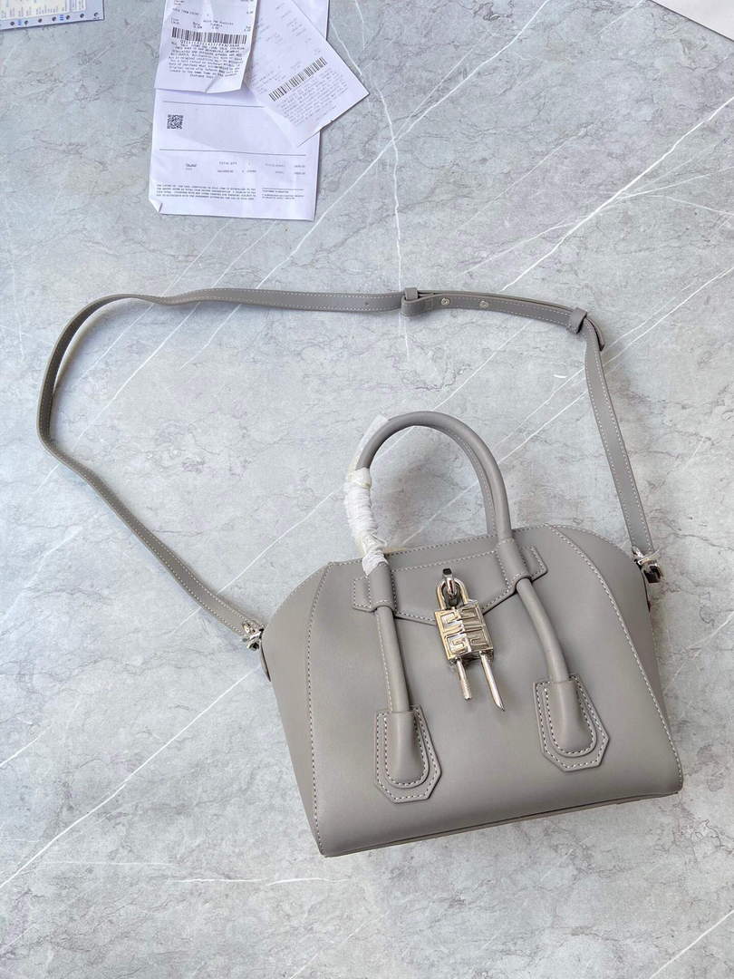 Givenchy BB50J0B00D Mini Antigona Lock Bag in Box Leather Gray
