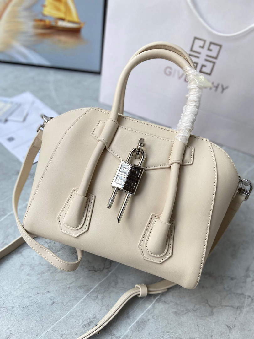 Givenchy BB50J0B00D Mini Antigona Lock Bag in Box Leather Beige