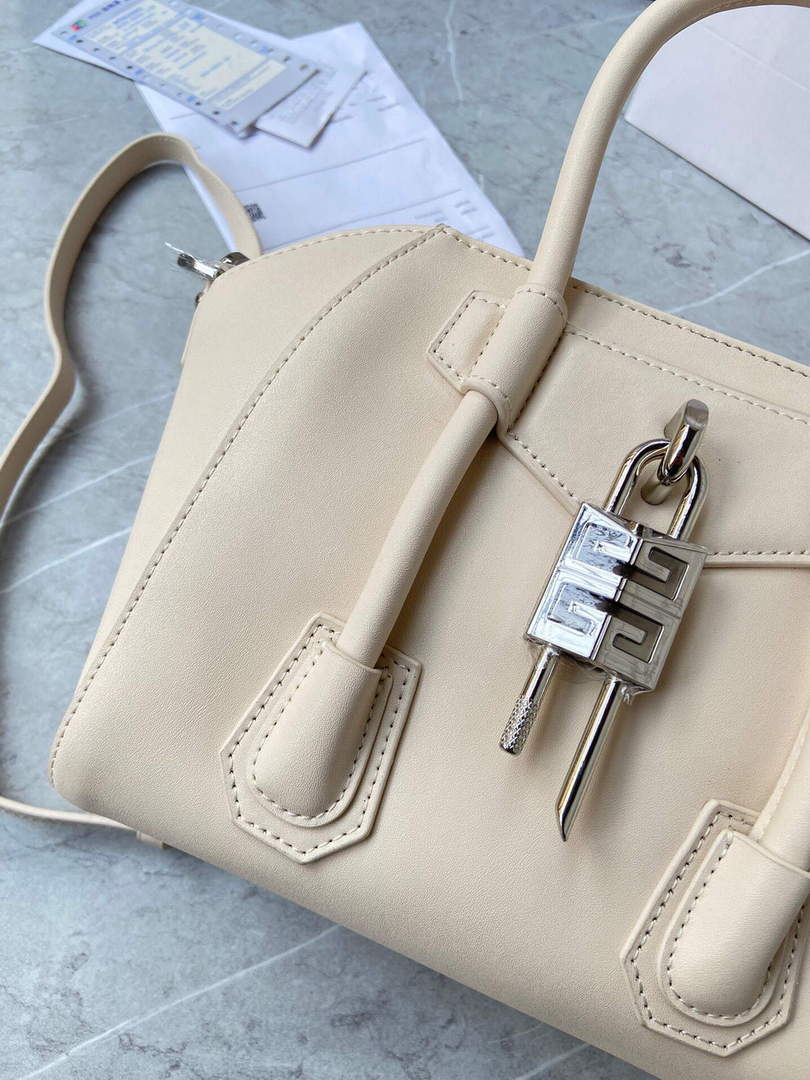 Givenchy BB50J0B00D Mini Antigona Lock Bag in Box Leather Beige