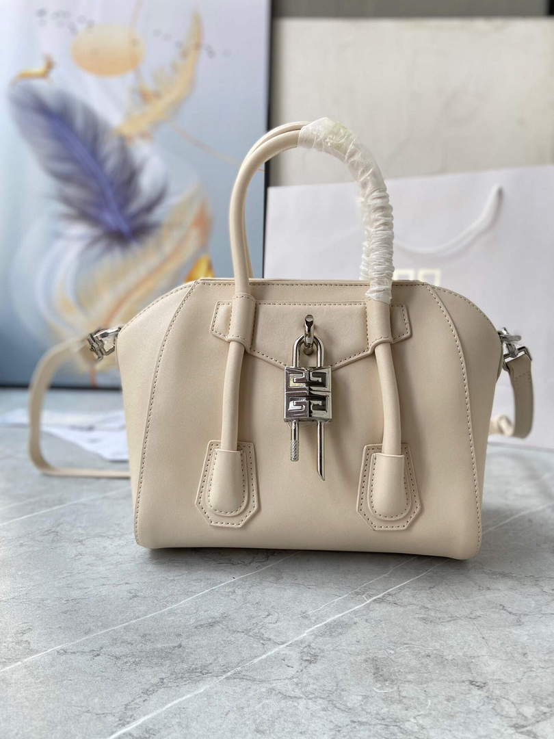 Givenchy BB50J0B00D Mini Antigona Lock Bag in Box Leather Beige - Default Title - View 10