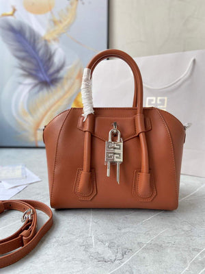 Givenchy BB50J0B00D Mini Antigona Lock Bag in Box Leather Brown - Default Title - View 1
