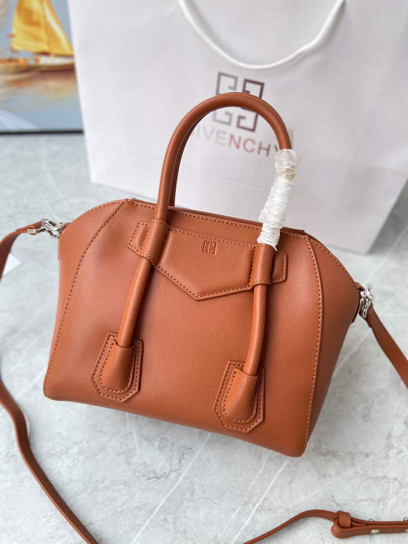 Givenchy BB50J0B00D Mini Antigona Lock Bag in Box Leather Brown