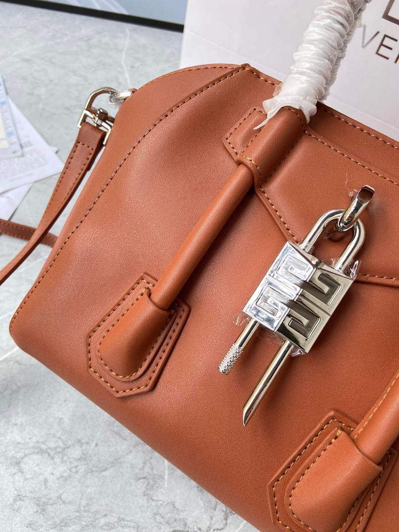 Givenchy BB50J0B00D Mini Antigona Lock Bag in Box Leather Brown