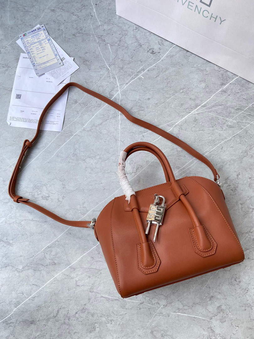 Givenchy BB50J0B00D Mini Antigona Lock Bag in Box Leather Brown