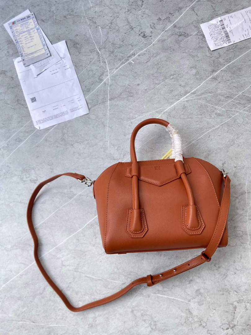 Givenchy BB50J0B00D Mini Antigona Lock Bag in Box Leather Brown