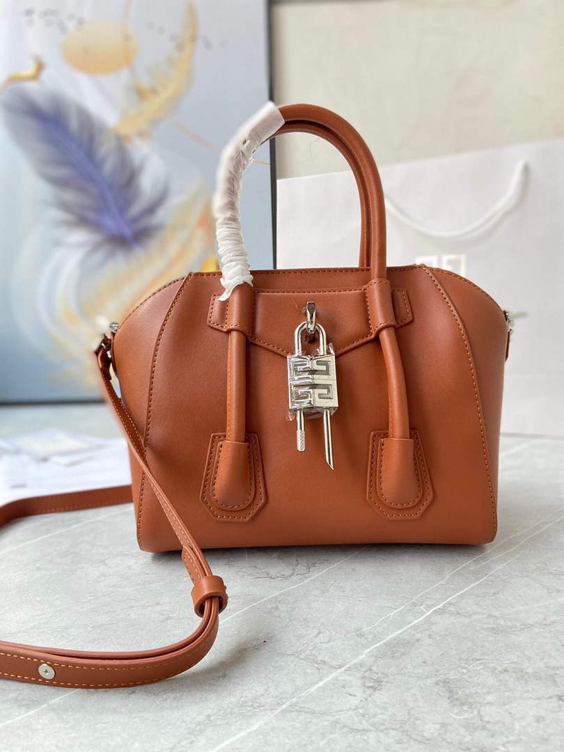 Givenchy BB50J0B00D Mini Antigona Lock Bag in Box Leather Brown