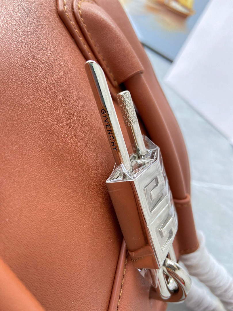 Givenchy BB50J0B00D Mini Antigona Lock Bag in Box Leather Brown