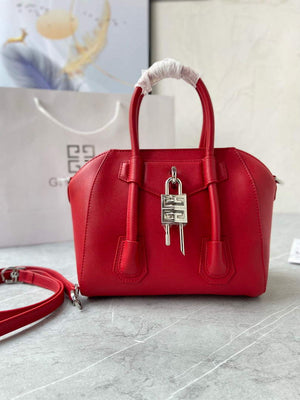 Givenchy BB50J0B00D Mini Antigona Lock Bag in Box Leather Red - Default Title - View 1