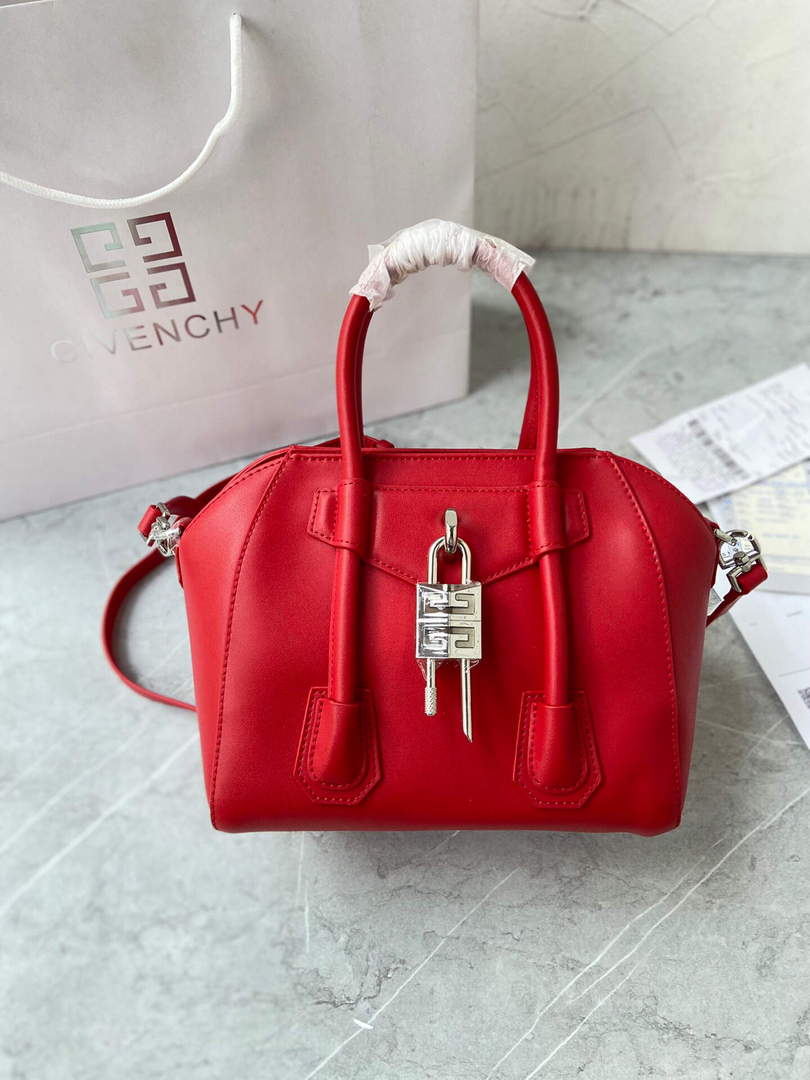 Givenchy BB50J0B00D Mini Antigona Lock Bag in Box Leather Red