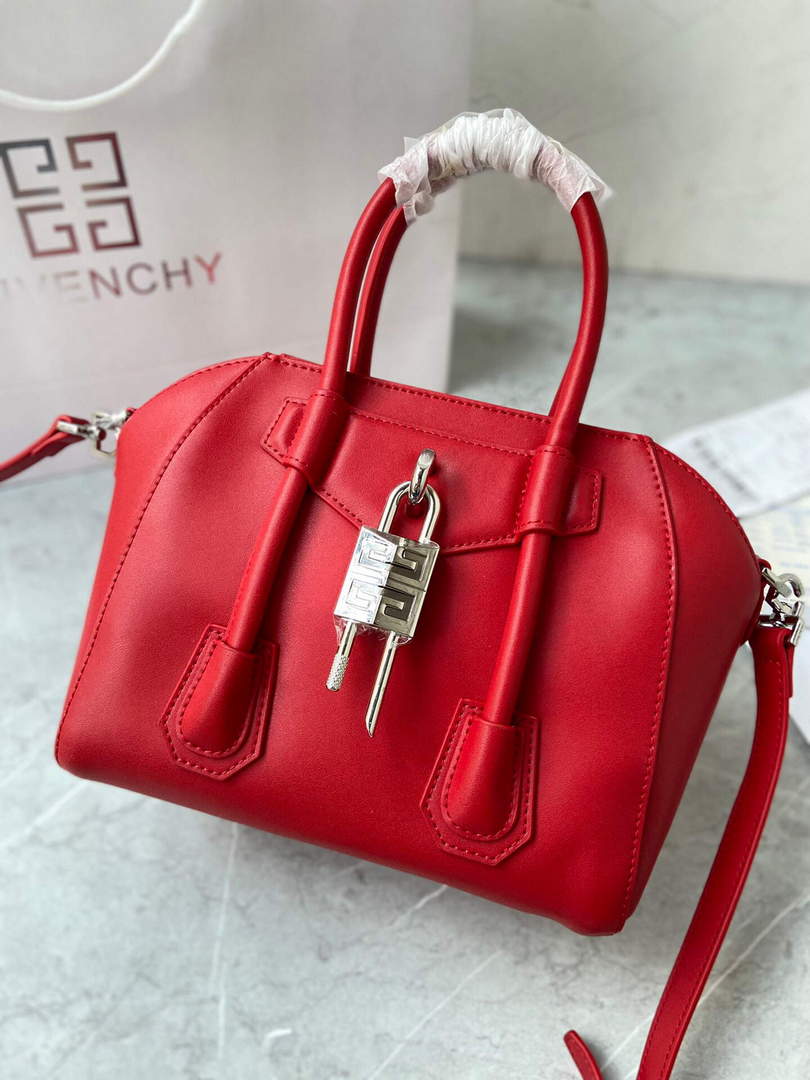 Givenchy BB50J0B00D Mini Antigona Lock Bag in Box Leather Red
