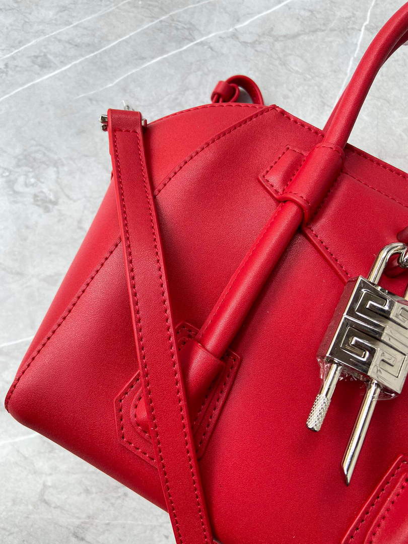 Givenchy BB50J0B00D Mini Antigona Lock Bag in Box Leather Red