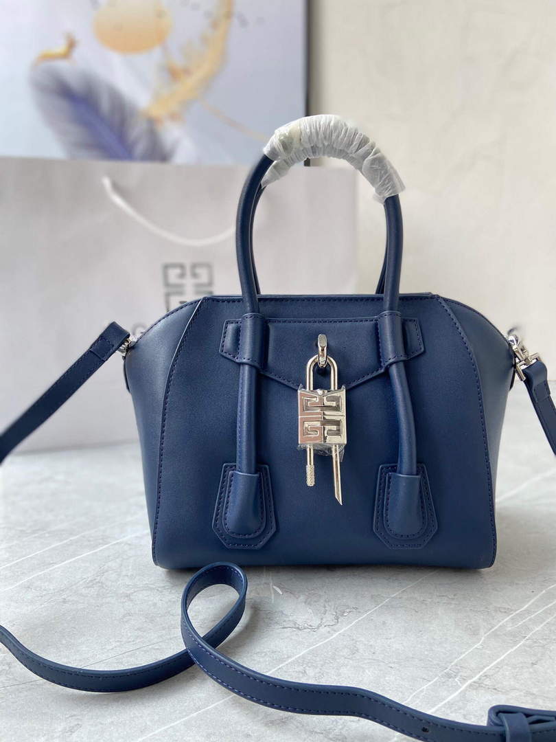 Givenchy BB50J0B00D Mini Antigona Lock Bag in Box Leather Blue - Default Title - View 1