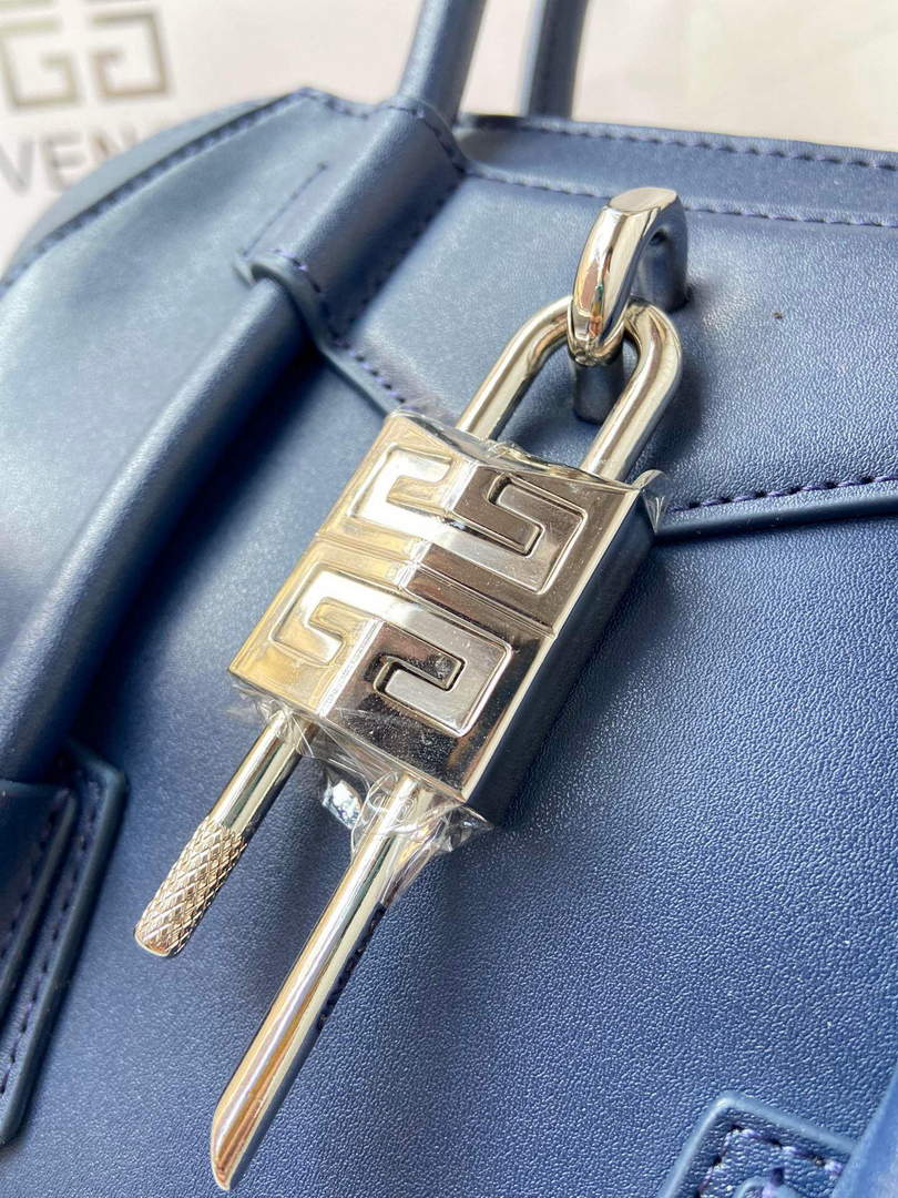 Givenchy BB50J0B00D Mini Antigona Lock Bag in Box Leather Blue