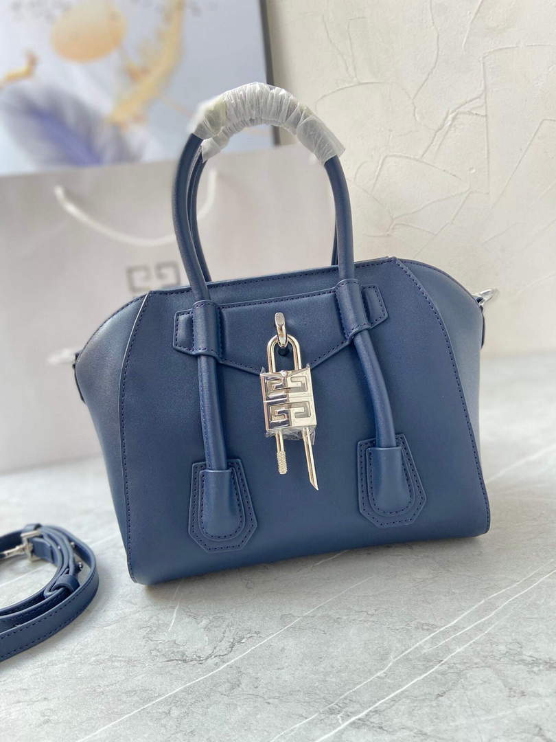 Givenchy BB50J0B00D Mini Antigona Lock Bag in Box Leather Blue
