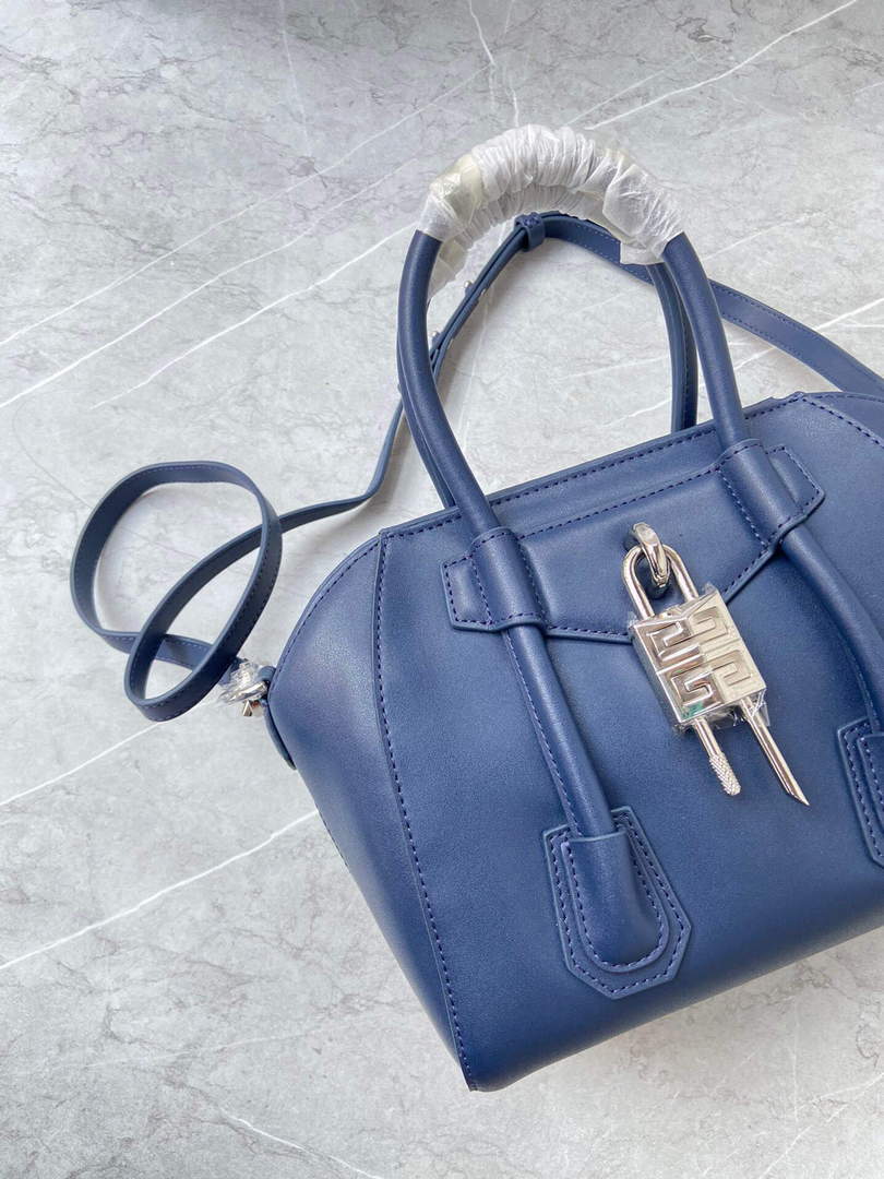 Givenchy BB50J0B00D Mini Antigona Lock Bag in Box Leather Blue