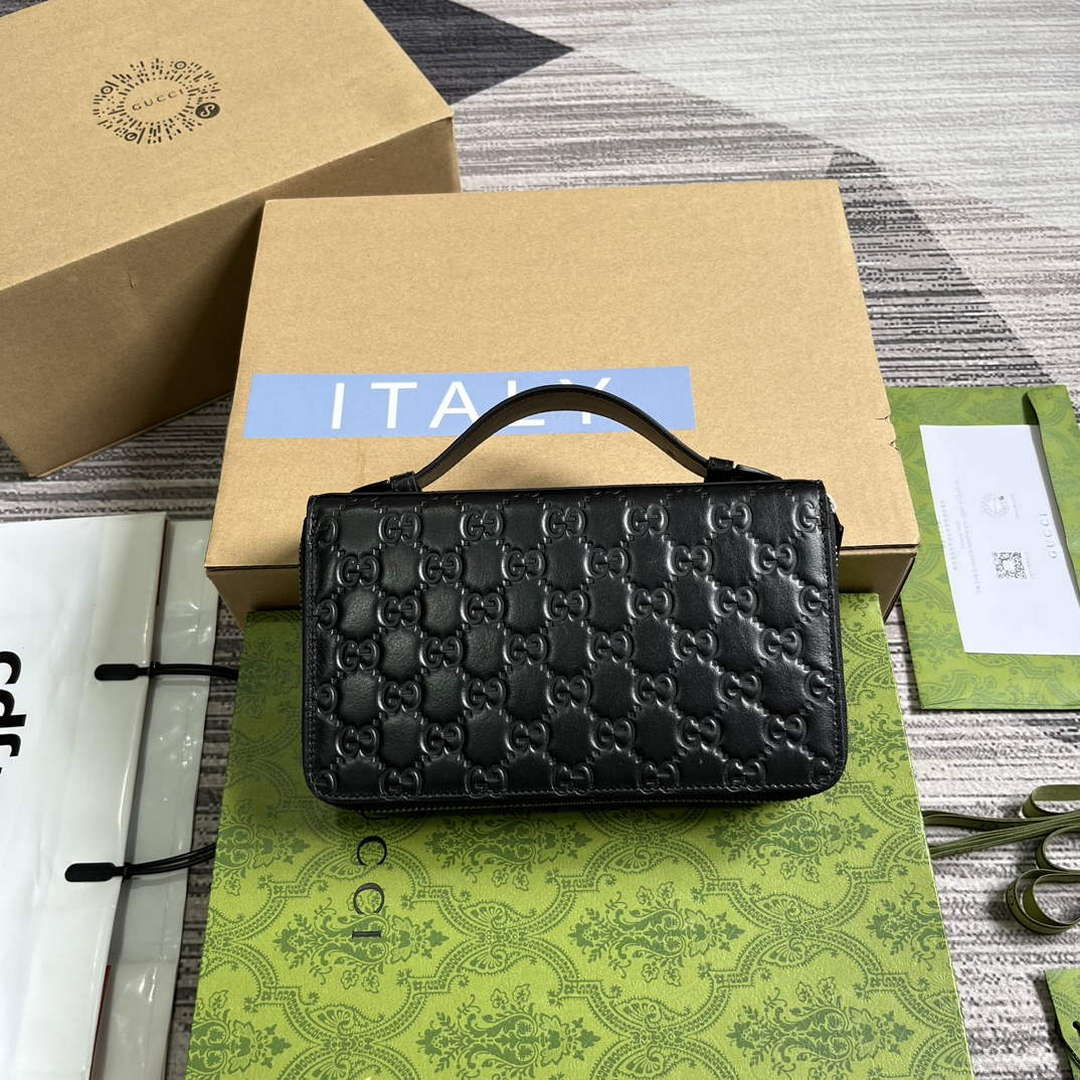 Gucci 395474 Guccissima Leather Zip Around Case Black - Default Title - View 1