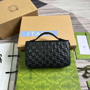 Gucci 395474 Guccissima Leather Zip Around Case Black - Default Title - View 1