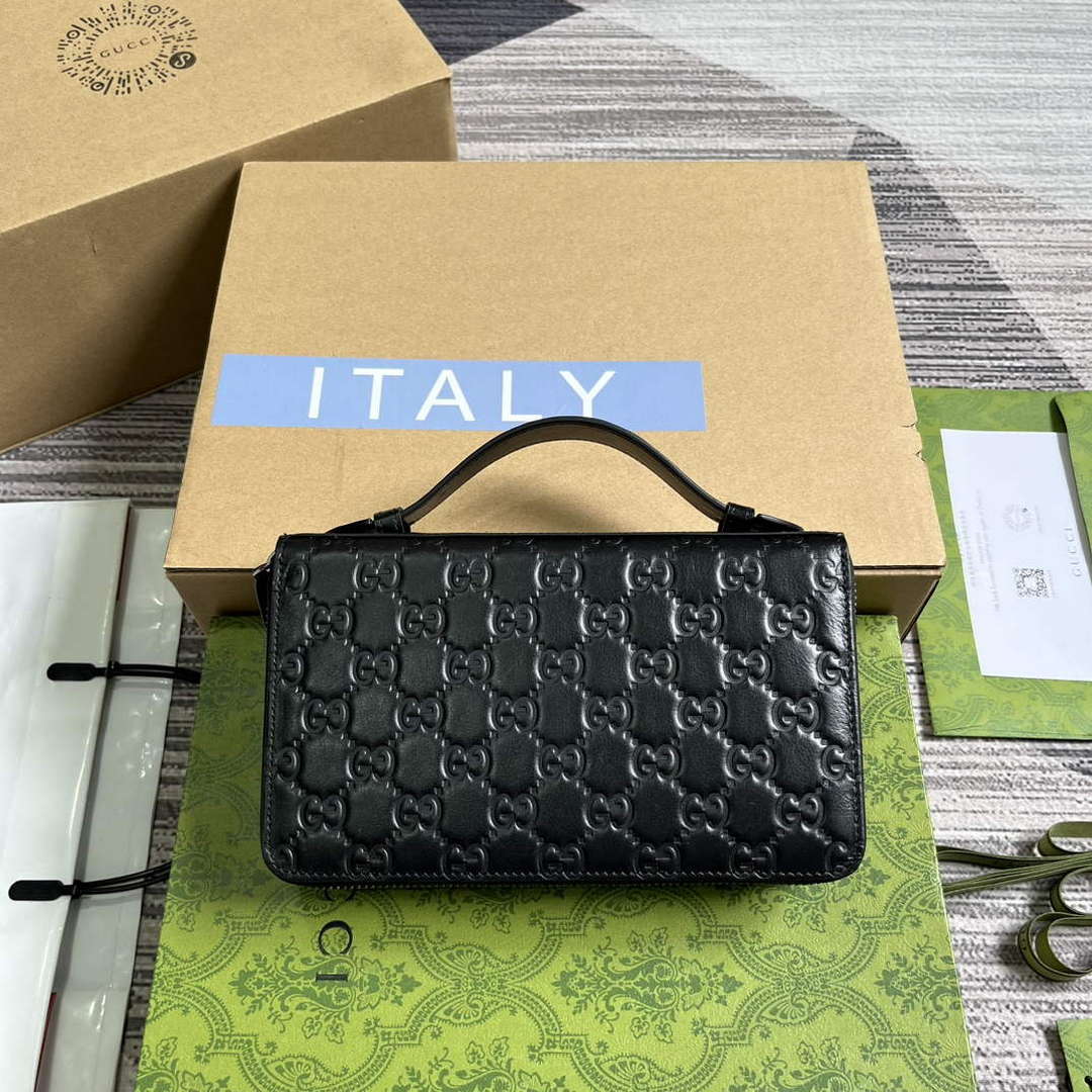 Gucci 395474 Guccissima Leather Zip Around Case Black - Default Title - View 2