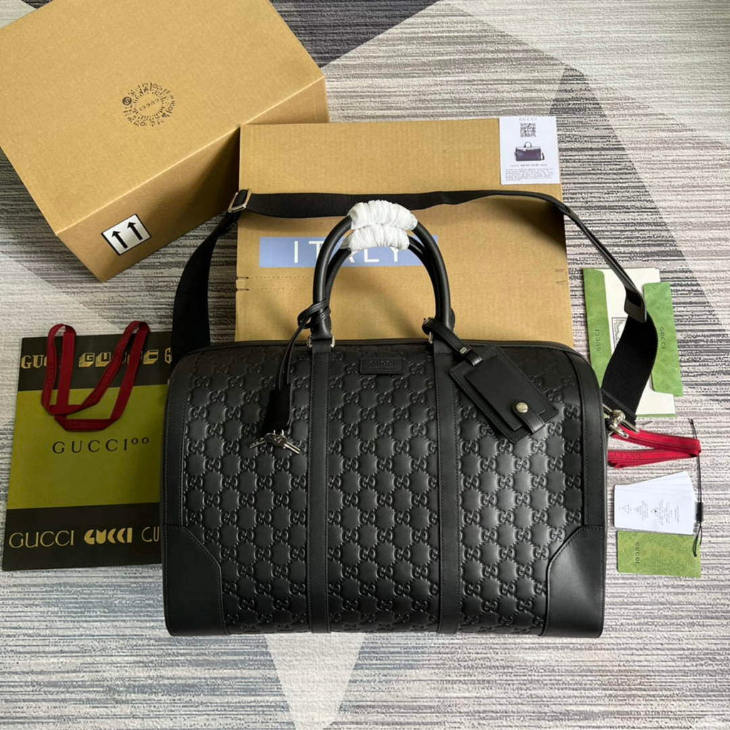 Gucci 406380 GG Embossed Duffle Bag Black