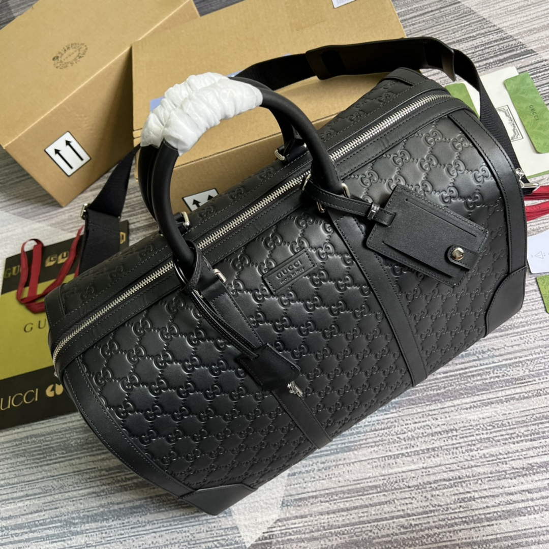 Gucci 406380 GG Embossed Duffle Bag Black