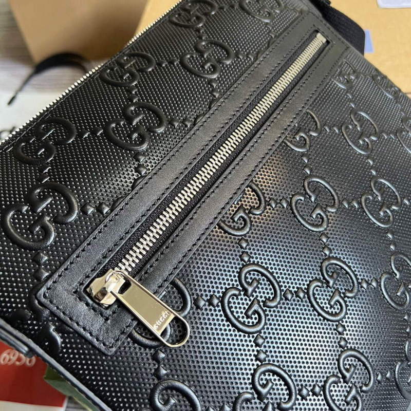 Gucci 406410 GG embossed small messenger bag Black
