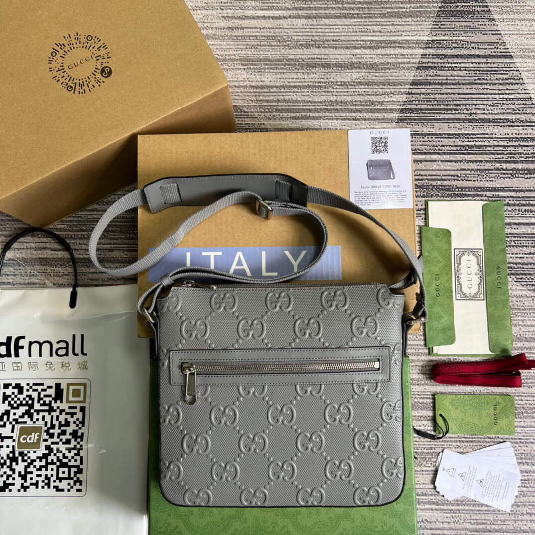 Gucci 406410 GG embossed small messenger bag Grey - Default Title - View 1