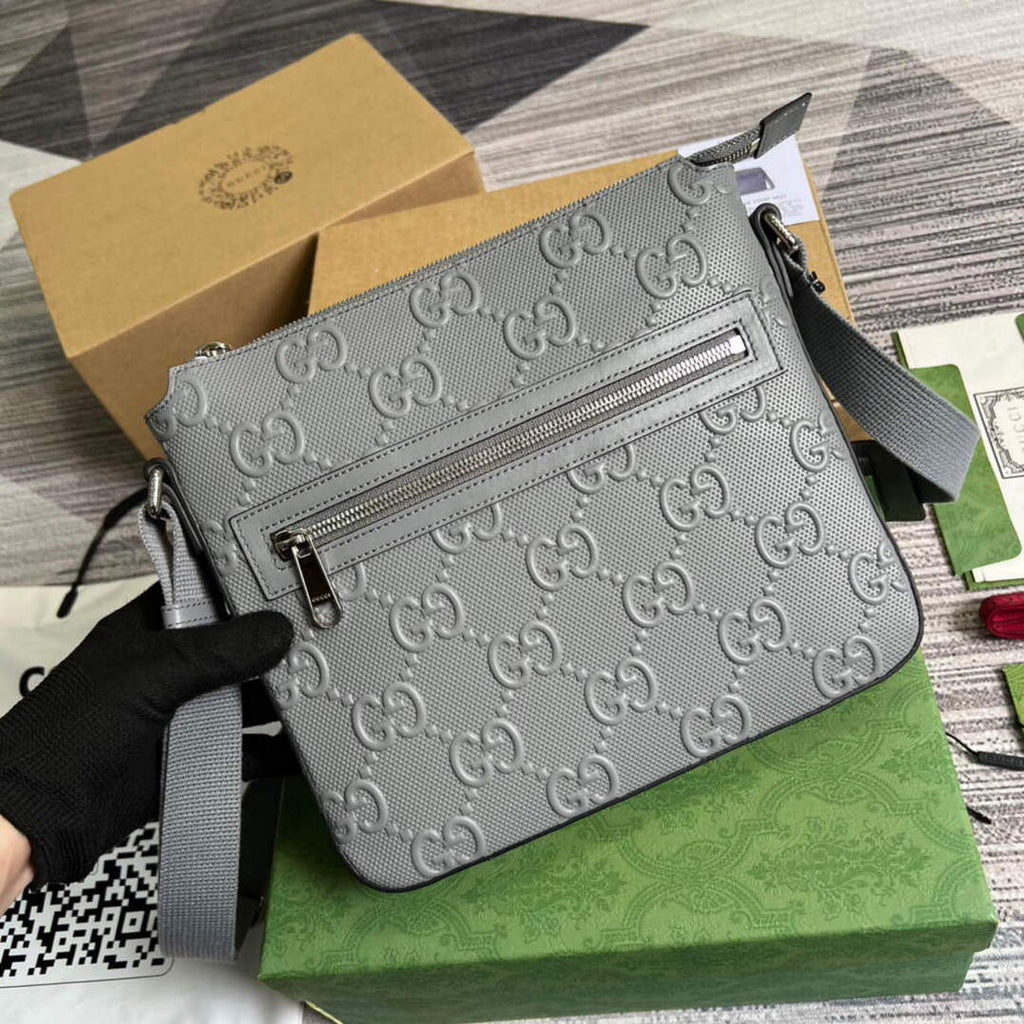 Gucci 406410 GG embossed small messenger bag Grey