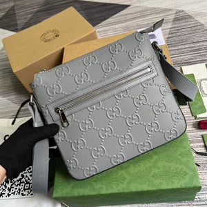 Gucci 406410 GG embossed small messenger bag Grey - Default Title - View 4