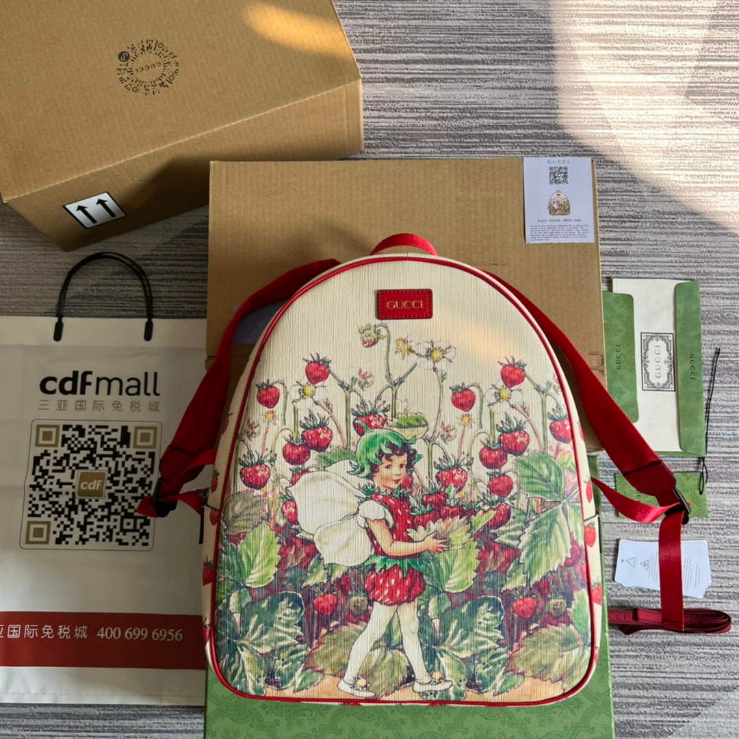 Gucci 433578 Children's Fairy Print Backpack Red