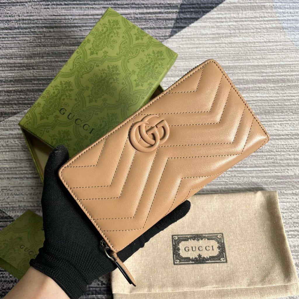 Gucci 443123 GG Marmont Zip Around Wallet Apricot