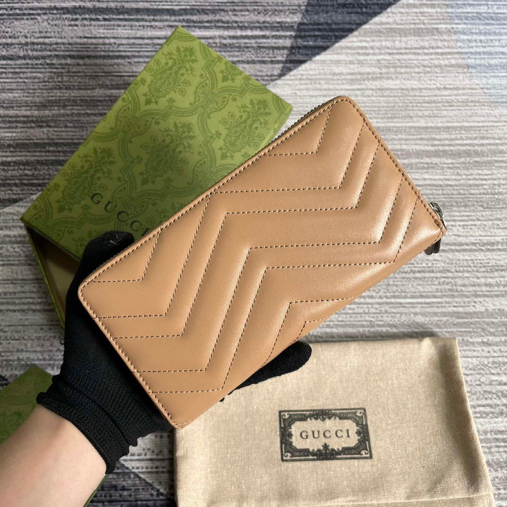Gucci 443123 GG Marmont Zip Around Wallet Apricot