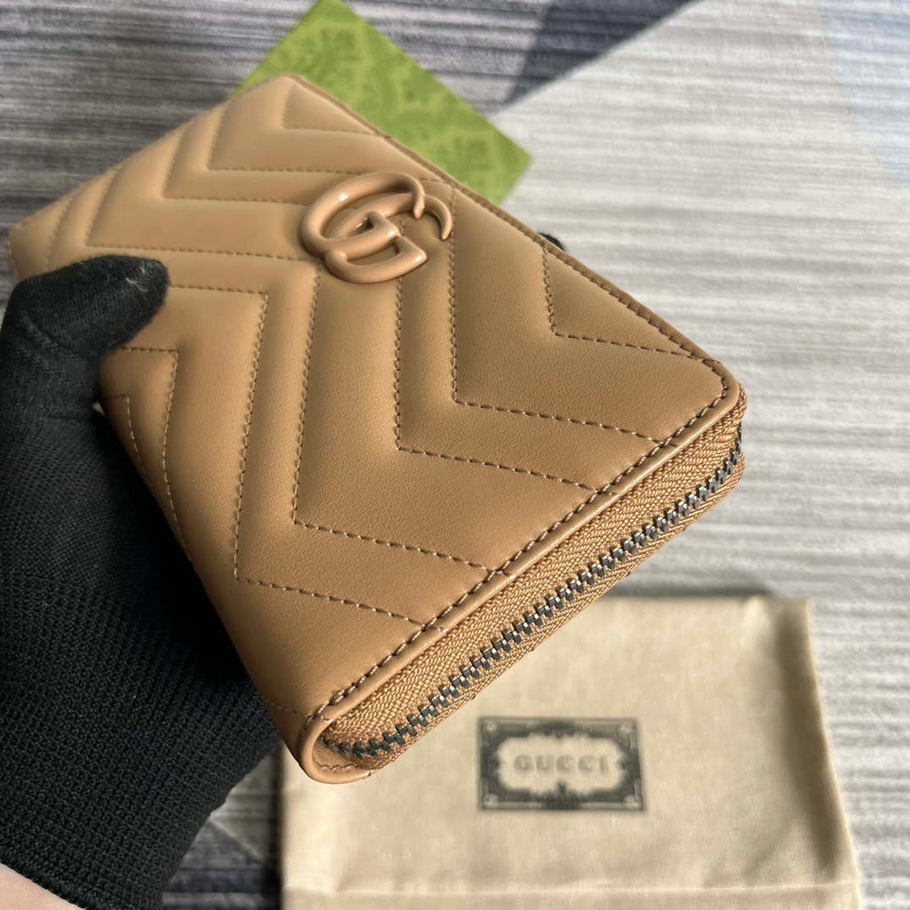 Gucci 443123 GG Marmont Zip Around Wallet Apricot