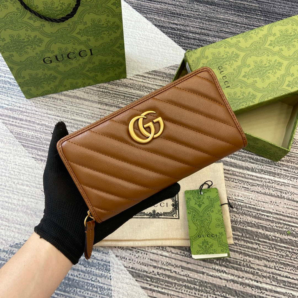 Gucci 443123 GG Marmont Zip Around Wallet Brown