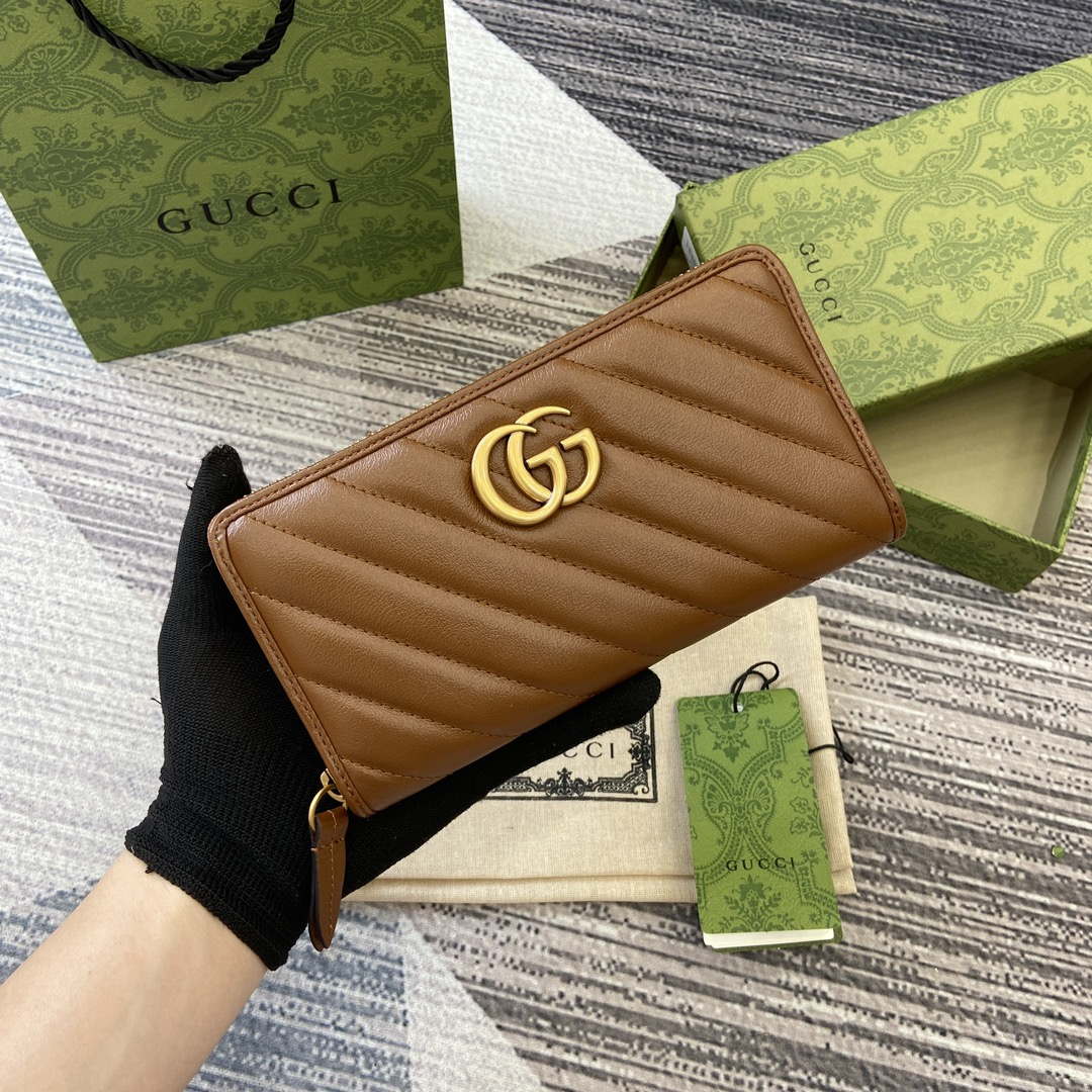 Gucci 443123 GG Marmont Zip Around Wallet Brown