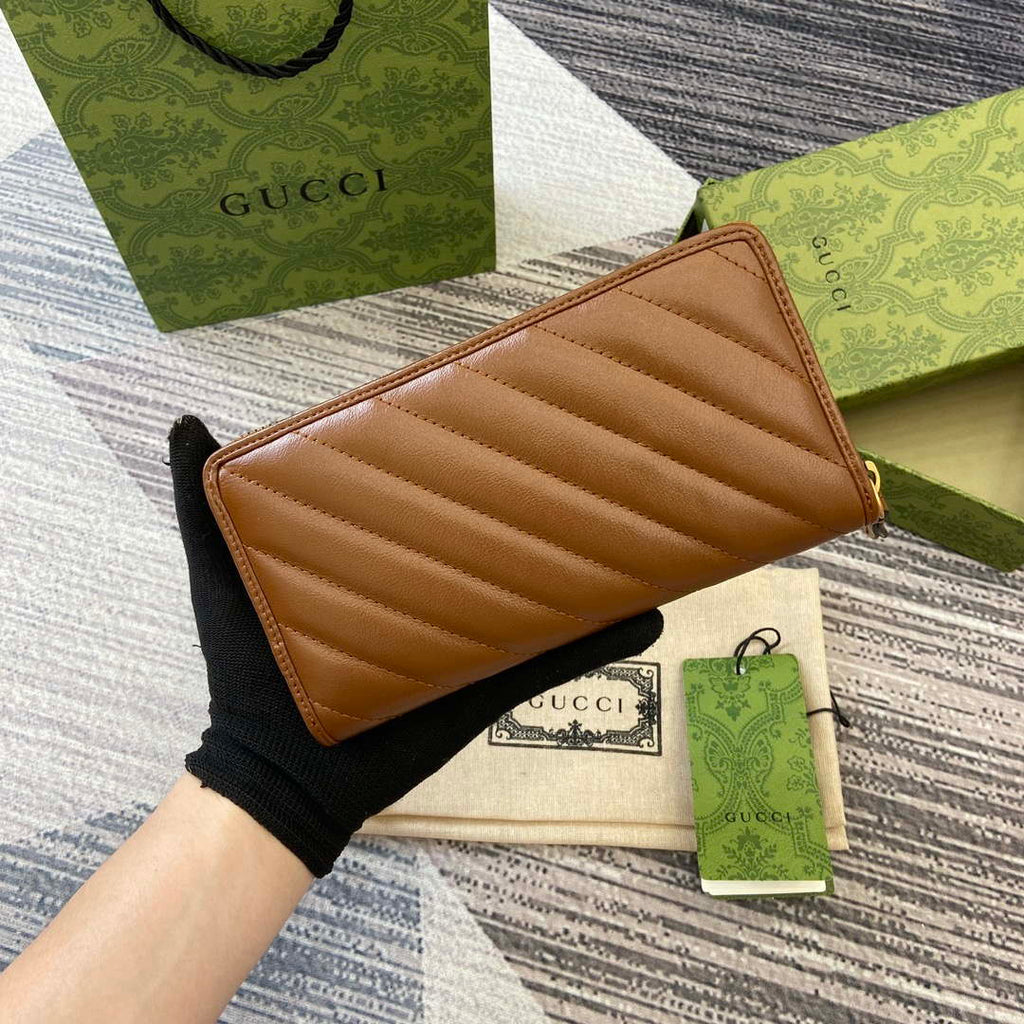 Gucci 443123 GG Marmont Zip Around Wallet Brown