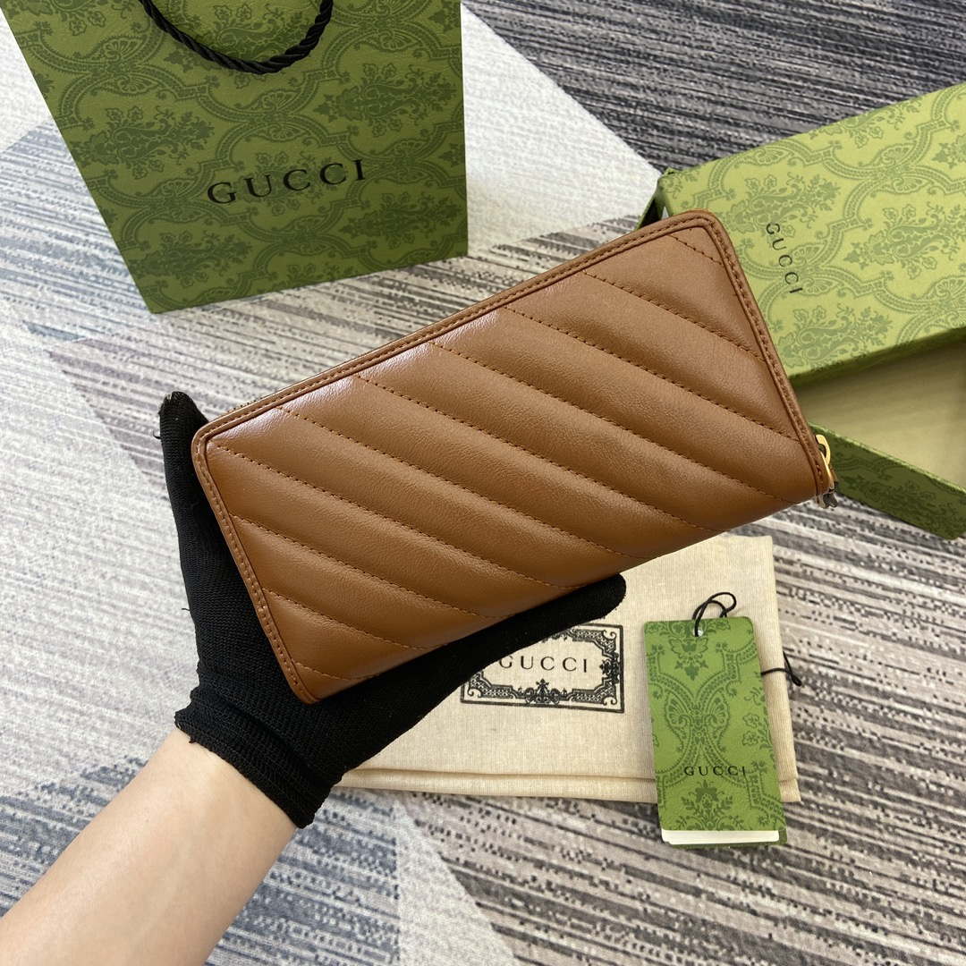 Gucci 443123 GG Marmont Zip Around Wallet Brown