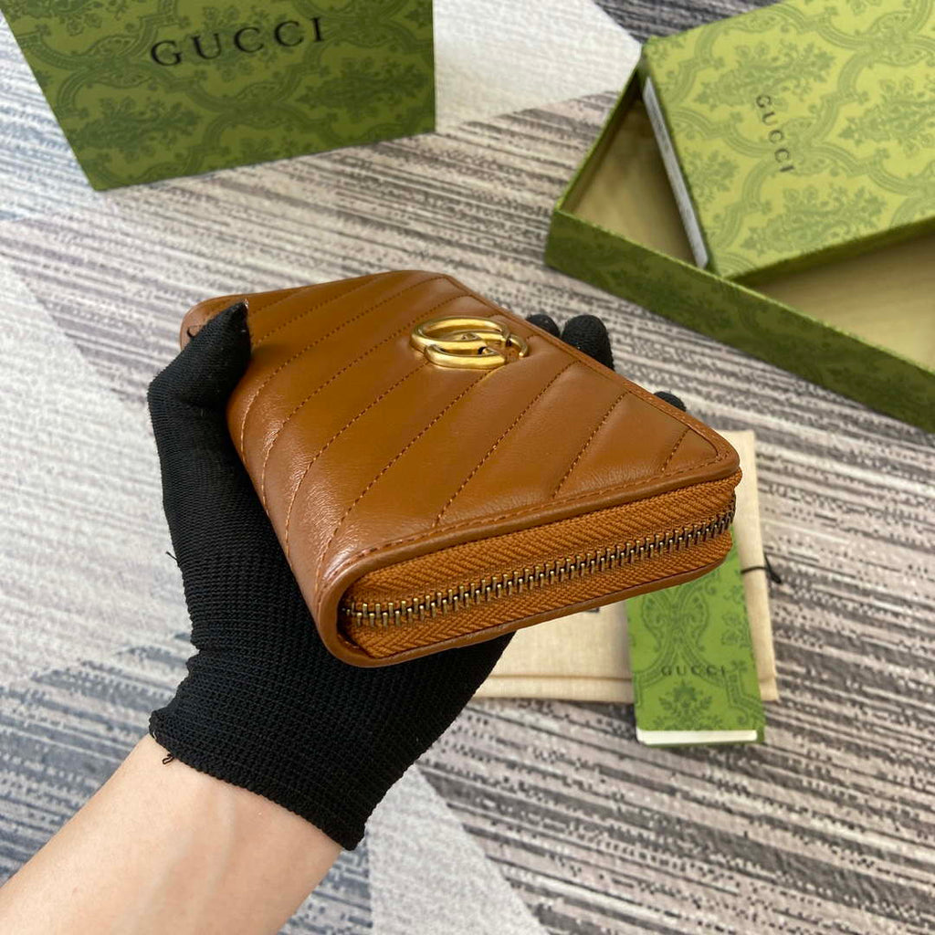 Gucci 443123 GG Marmont Zip Around Wallet Brown