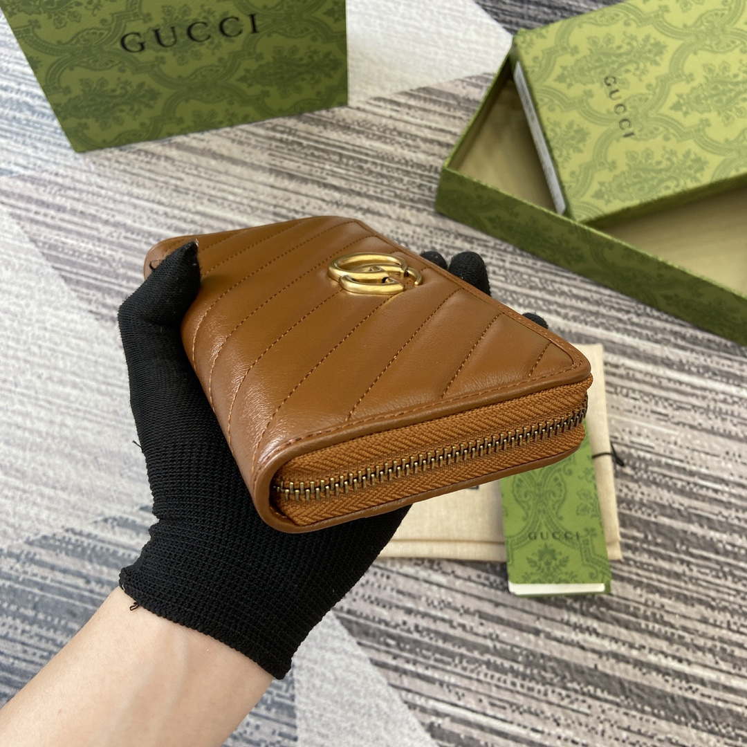 Gucci 443123 GG Marmont Zip Around Wallet Brown