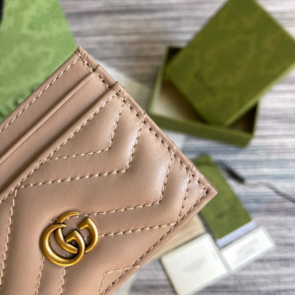 Gucci 443127 GG Marmont Card Case Apricot
