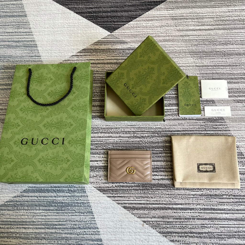 Gucci 443127 GG Marmont Card Case Apricot