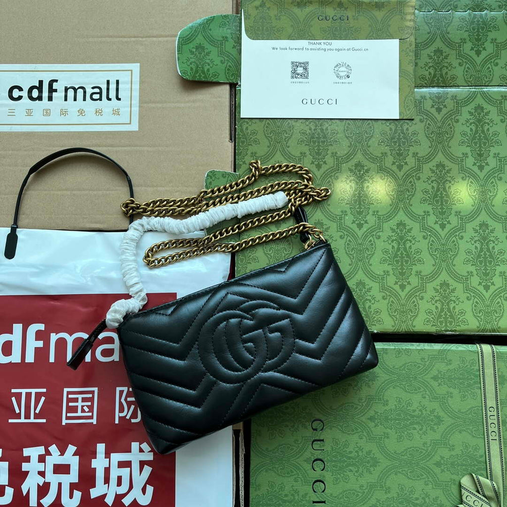 Gucci 443447 GG Marmmont wallet with chain Black leather